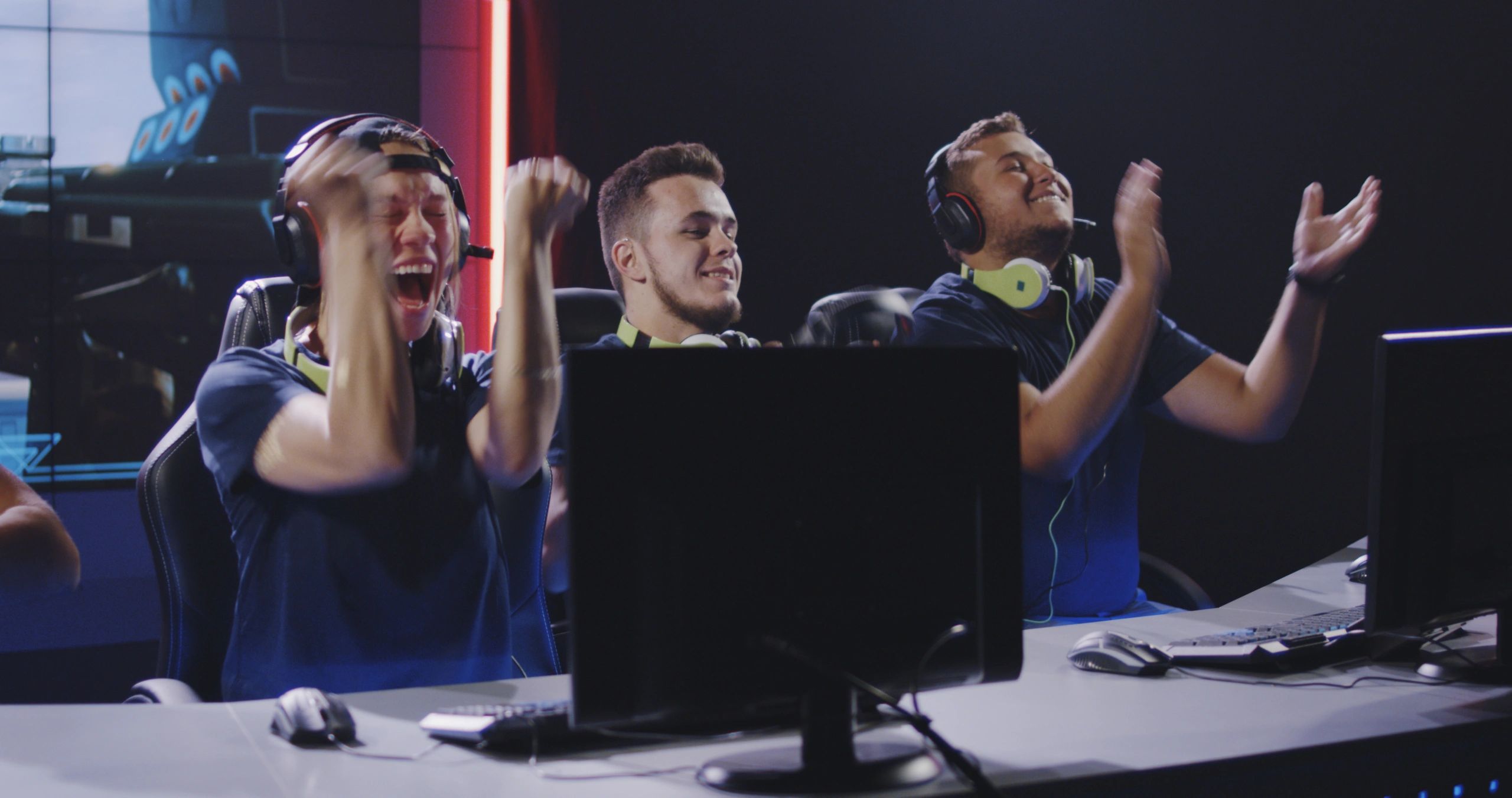 Gaming team celebrating a tournament win