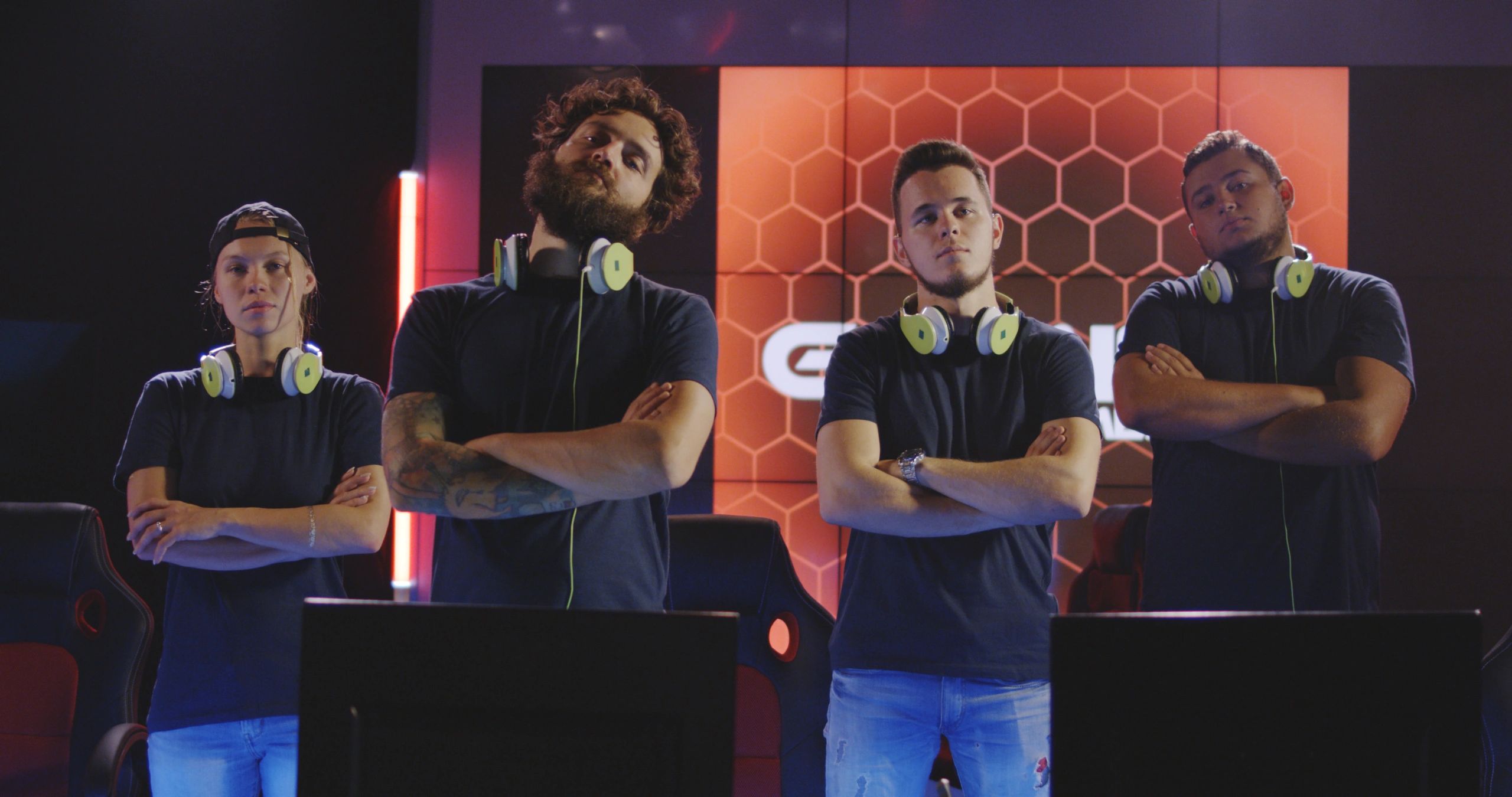 Confident gaming team posing together