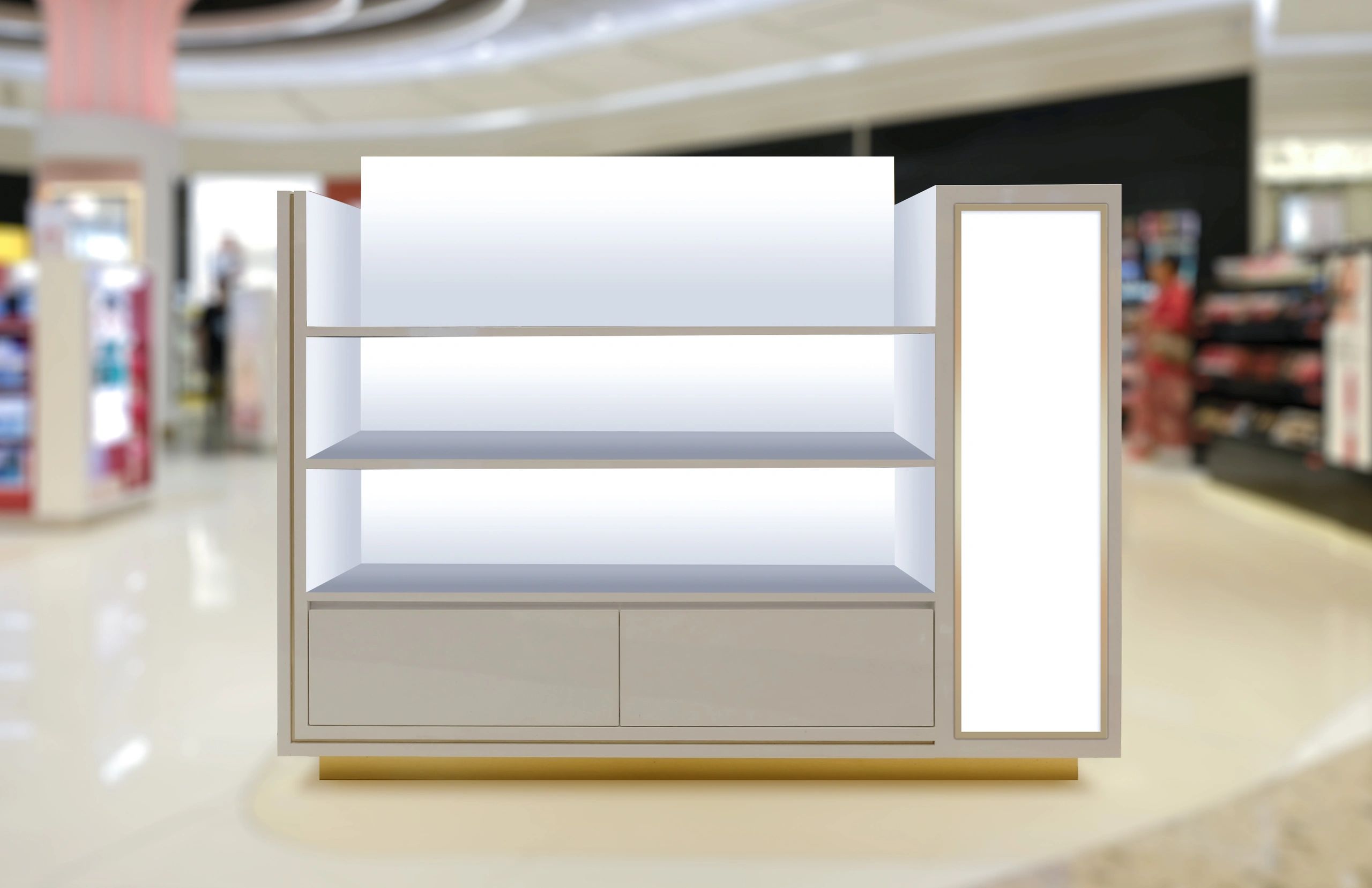 Modern retail shelving in a sleek store interior